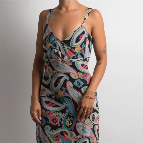 Y2K Vintage Esprit Paisley Print Asymmetrical Fairy Dress Rainbow 14 - Picture 6 of 13